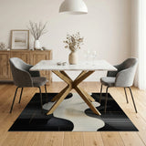 ODIKA Modern Abstract Washable Area Rug - Black & Gold Wavy Geometric Low Pile Non-Slip Carpet