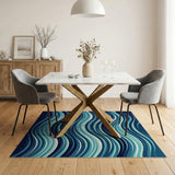 Abstract Area Teal Navy Wave Abstract Area Rug