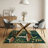 Green Whimsical Mushroom Forest Area Rug
