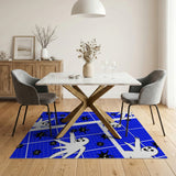 Playful Cartoon Ghosts on Blue Grid Area Rug