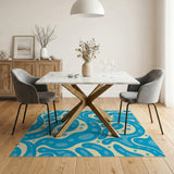 Fluid Blue Organic Abstract Area Rug