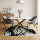Abstract Black Ink Flow Grasses Area Rug