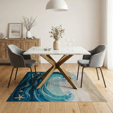 ODIKA Ocean Wave Washable Rug - Coastal Starfish Blue Nautical Area Rug, Low Pile & Non-Slip