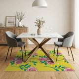 Vibrant Red Roses on Sunny Yellow Floral Area Rug