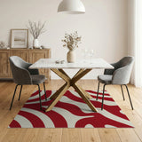 ODIKA Red Abstract Wavy Washable Area Rug - Low Pile, Non-Slip & Pet Friendly