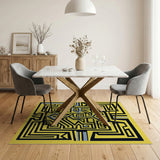 Vibrant Yellow Maze Geometric Area Rug