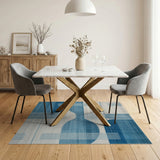 Blue Curved Geometric Abstract Area Rug