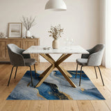 Indigo Blue Gold Vein Abstract Area Rug