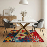 Vibrant Red Palm Leaf and Hibiscus Area Rug