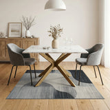 Abstract Curved Black White Area Rug