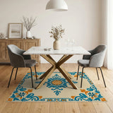 Teal Orange Medallion Persian Area Rug