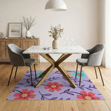 Teal Coral Daisy Blooms on Purple Area Rug