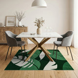 Coastal Beach Lush Green Monstera Leaf Area Rug