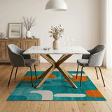 Blue and Teal Teal Orange Abstract Geometric Area Rug