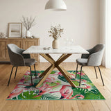 ODIKA Tropical Flamingo Pink Palm Leaf Washable Rug - Non-Slip Low Pile Area Rug