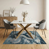 ODIKA Washable Oriental Blue Dragon Area Rug - Low Pile Non-Slip Aesthetic Art Carpet