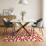 Red Bold Red Squiggle Abstract Area Rug
