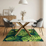 Green Vibrant Monstera Leaves Green Area Rug