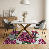Vibrant Pink Roses Floral Area Rug