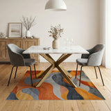ODIKA Modern Abstract Wave Washable Area Rug - Terracotta & Grey Low Pile Non-Slip Rug