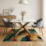 ODIKA Abstract Wavy Landscape Washable Area Rug - Non-Slip Low Pile Multi-Color Carpet