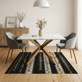 Gold Stitched Black Ivory Border Area Rug