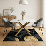 Gold Moon Swirl Abstract Area Rug