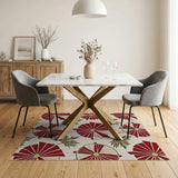 Red Fan and Frond Pattern Area Rug