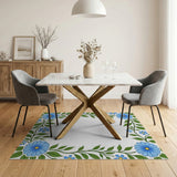 Vintage Blue Chamomile Leaf Border Rug