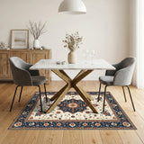 Blue and Teal Blue Floral Medallion Persian Area Rug