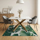 Coastal Beach Lush Green Monstera Leaves Area Rug