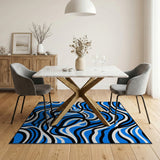 Modern Blue Wave Geometric Blue and Teal Area Rug