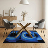 Modern Blue Concentric Circles Area Rug