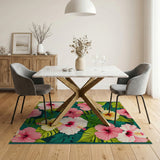 ODIKA Tropical Hibiscus Washable Area Rug - Low Pile Non-Slip Floral Carpet