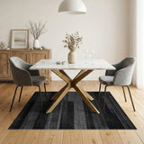 Black White Textured Stripe Abstract Area Rug