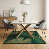 Emerald Green Golden Palm Leaf Area Rug