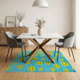 Cheerful Yellow Smiley Faces Teal Area Rug