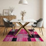 Vibrant Pink Black Geometric Patchwork Rug
