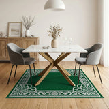 Emerald Green Ornate Border Area Rug
