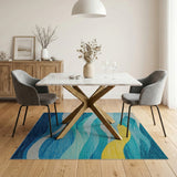Ocean Waves Teal Area Rug with Sun Glow