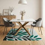 Teal Leaf Geometric Area Rug