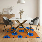 Vibrant Blue Floral on Orange Area Rug