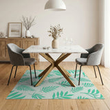 Lush Green Fern Leaf Coastal Area Rug