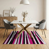Bold Pink Black Diagonal Stripe Area Rug