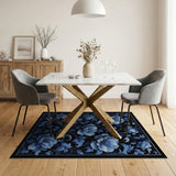 Elegant Blue Peony Floral Area Rug