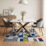 Modern Geometric Abstract Area Rug in Blue Multi-Color