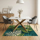 ODIKA Tropical Botanical Leaf Washable Area Rug - Low Pile & Non-Slip Green Rug