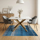 Distressed Blue Grey Striped Area Rug