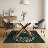 Lush Green Wreath Area Rug with White Anemones Berries