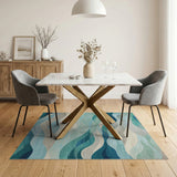 Blue and Teal Teal Blue Ocean Waves Area Rug